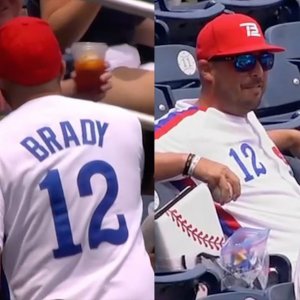 Jomboy Media on Instagram: "A fan in a Tom Brady Expos jersey and TB12 hat made a nice grab at the Nats-Padres game"